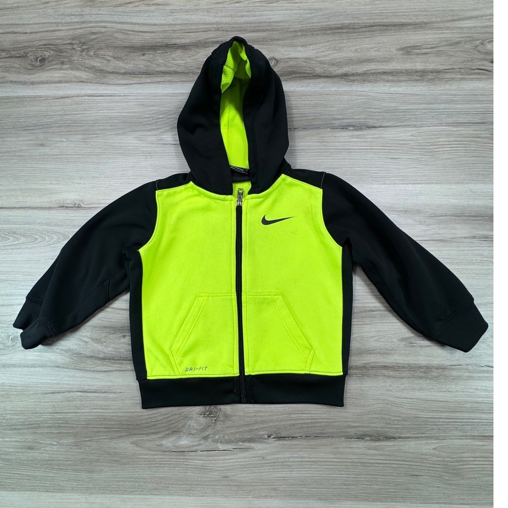 Nike Dri-FIT Toddler Boys Full Zip Hoodie Neon Yellow Black 24M 26-629‎